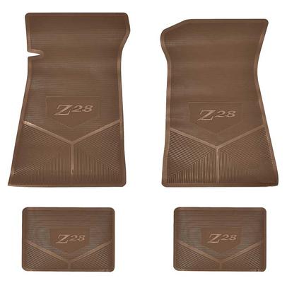 1970-74 Camaro Z28 Dark Saddle Custom Vintage 4 Piece Floor Mats Set With Camaro Z28 Logo