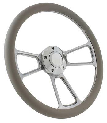 Forever Sharp 14 Polished Billet Muscle 5 Bolt Steering Wheel with Gray Vinyl Half Wrap