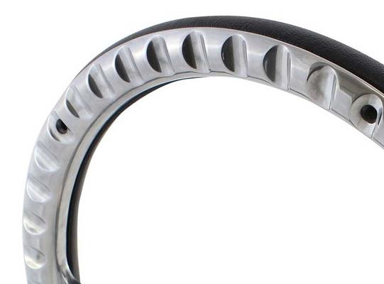 Forever Sharp 14 Polished Billet Muscle 5 Bolt Steering Wheel with Gray Vinyl Half Wrap