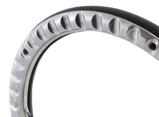 Forever Sharp 14 Polished Billet Muscle 5 Bolt Steering Wheel with Tan Vinyl Half Wrap