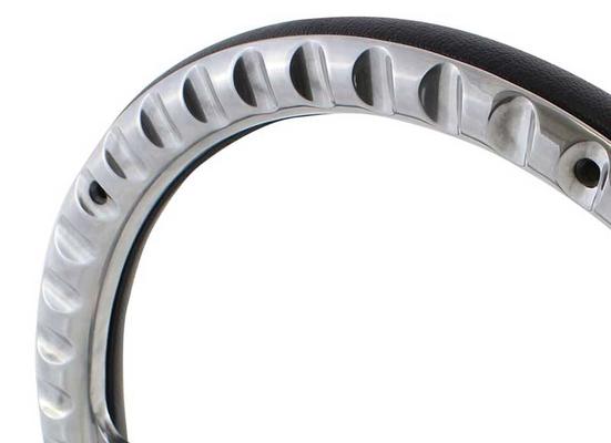 Forever Sharp 14 Polished Billet Muscle 5 Bolt Steering Wheel with Cream Vinyl Half Wrap