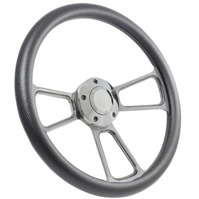 Forever Sharp 14 Polished Billet Muscle 5 Bolt Steering Wheel w/Black Carbon Fiber Vinyl Half Wrap