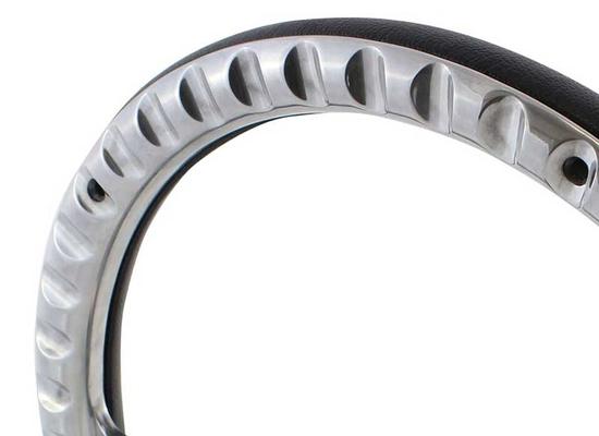 Forever Sharp 14 Polished Billet Muscle 5 Bolt Steering Wheel w/Black Carbon Fiber Vinyl Half Wrap