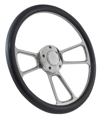 Forever Sharp 14 Polished Billet Muscle 5 Bolt Steering Wheel w/Carbon Fiber Hydrographic Half Wrap