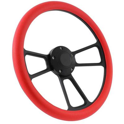 Forever Sharp 14 Black Billet Muscle 5 Bolt Steering Wheel with Red Vinyl Half Wrap