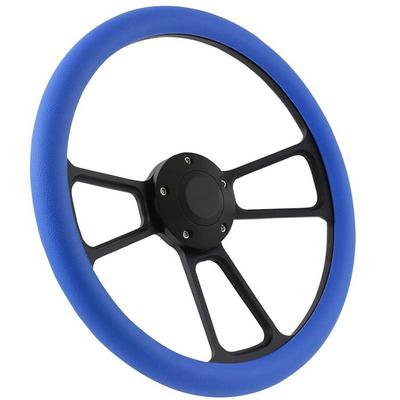 Forever Sharp 14 Black Billet Muscle 5 Bolt Steering Wheel with Blue Vinyl Half Wrap