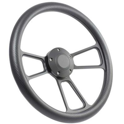 Forever Sharp 14 Black Billet Muscle 5 Bolt Steering Wheel with Black Carbon Fiber Vinyl Half Wrap