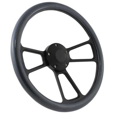 Forever Sharp 14 Black Billet Muscle 5 Bolt Steering Wheel with Carbon Fiber Hydrographic Half Wrap