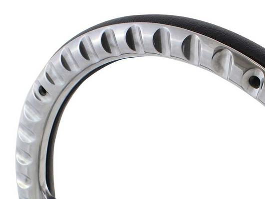 Forever Sharp 14 Polished Muscle 5 Bolt Steering Wheel with Mahogany Wood Half Wrap & Brass Rivets