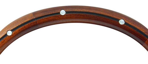 Forever Sharp 14 Polished Muscle 5 Bolt Steering Wheel with Mahogany Wood Half Wrap, Center Burn & Alum. Rivets