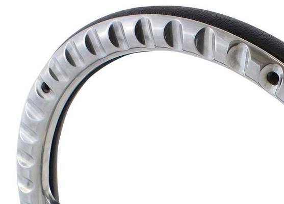 Forever Sharp 14 Polished Muscle 5 Bolt Steering Wheel with Mahogany Wood Half Wrap, Center Burn & Alum. Rivets