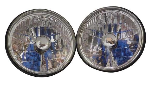 Redline 7 Round White Diamond Headlamps w/out Halo - w/Blue H4 Halogen Bulbs