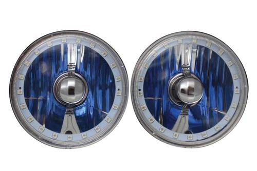 Redline 5-3/4 Round Elite Diamond Headlamps w/Multi Color Halo - w/Blue H4 Halogen Bulbs