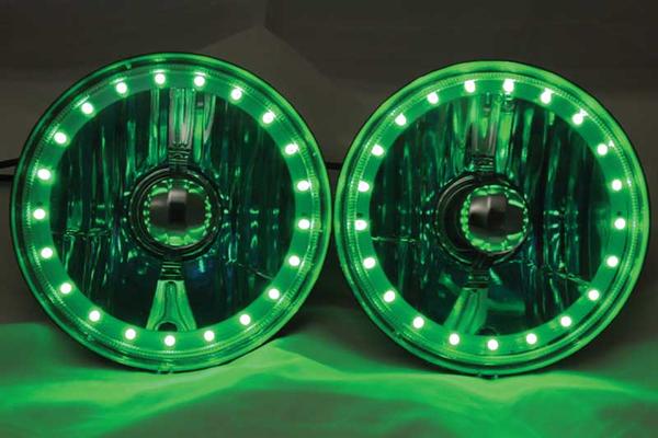 Redline 5-3/4 Round Elite Diamond Headlamps w/Multi Color Halo - w/Blue H4 Halogen Bulbs