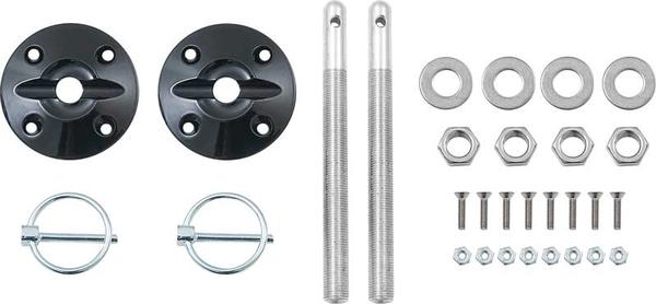 Billet Hood Pin Set with Black Powder Coated Scuff Plates
