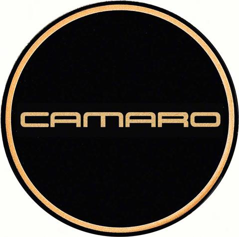 1982-02 Camaro GTA Wheel Center Cap Emblem; 2-1/8; Gold Logo with Black Background