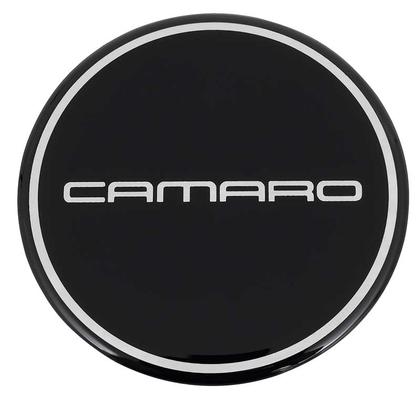 Wheel Center Cap Emblem; with Chrome Camaro; Black Background; 2-15/16; with R15 Wheel