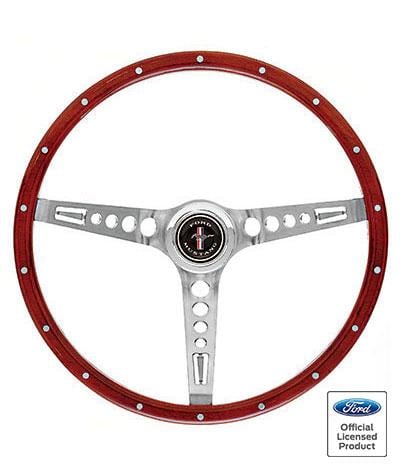 1967-73 GT Retro 15 Wood Steering Wheel Kit - Brushed Spokes - Mustang Tri-Bar Hi-Rise Horn Button