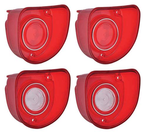 1968 Biscayne, Bel Air Tail Lamp and Back-Up Lens Set; 4-Pieces; With Single Circular Chrome Accent Trim