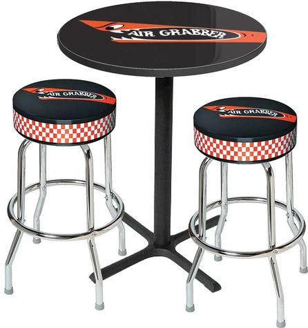 Table & Stool Set - Mopar Air Grabber Logo - Black Based Table With Chrome Stools (3-Pc); Style 14