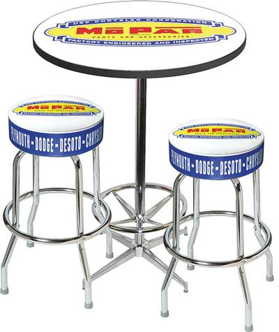 1948-53 Mopar Logo Pub Table & Stool Set - Table W/Chrome Footrest & 2 Chrome Stools - Style 1