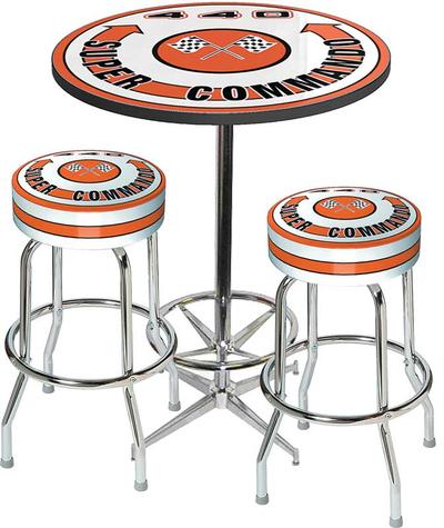 Table & Stool Set - Mopar 440 Super Commando - Chrome Base Table With Foot Rest & 2 Stools; Style 9