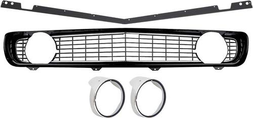 1969 Camaro Standard; Full Grill Kit; Headlamp Bezels with Chrome Ring; Black Grill
