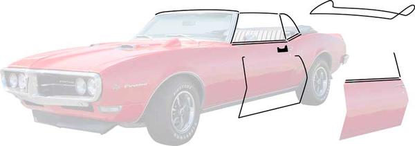 1968-69 Chevrolet Camaro/Pontiac Firebird; Convertible Weatherstrip Kit; With Reproduction Style Window Felts; Flat Chrome Bead