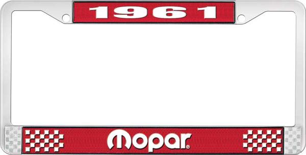 1961 Mopar License Plate Frame - Red and Chrome with White Lettering
