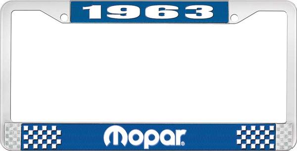 1963 Mopar License Plate Frame - Blue and Chrome with White Lettering