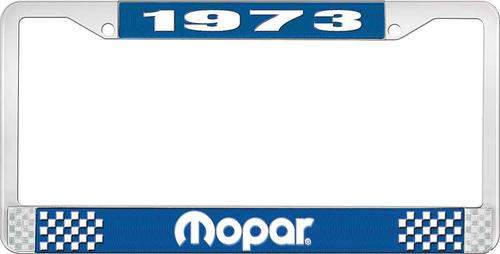 1973 Mopar License Plate Frame - Blue and Chrome with White Lettering