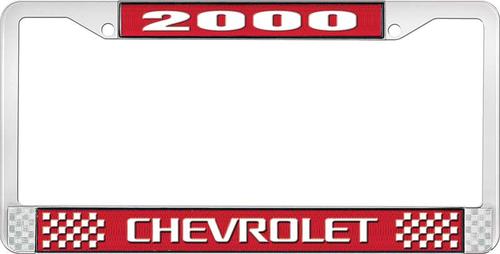 2000 Chevrolet Style # 3 - Red and Chrome License Plate Frame with White Lettering