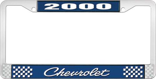 2000 Chevrolet Style # 4 -Blue and Chrome License Plate Frame with White Lettering