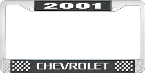 2001 Chevrolet Style # 3 Black and Chrome License Plate Frame with White Lettering