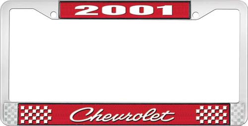 2001 Chevrolet Style # 4 - Red and Chrome License Plate Frame with White Lettering