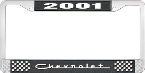 2001 Chevrolet Style # 5 - Black and Chrome License Plate Frame with White Lettering