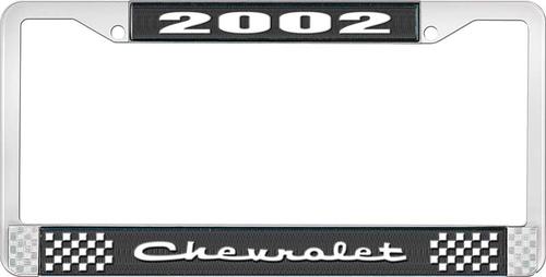 2002 Chevrolet Style #2 - Black and Chrome License Plate Frame with White Lettering