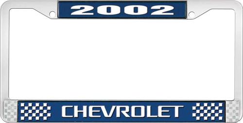 2002 Chevrolet Style #3 - Blue and Chrome License Plate Frame with White Lettering