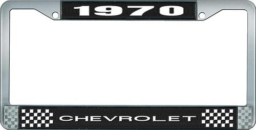 1970 Chevrolet Style # 1 Black and Chrome License Plate Frame with White Lettering