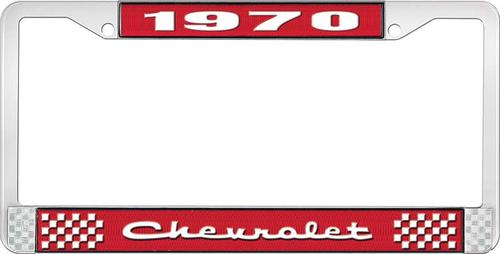 1970 Chevrolet Style # 2 Red and Chrome License Plate Frame with White Lettering