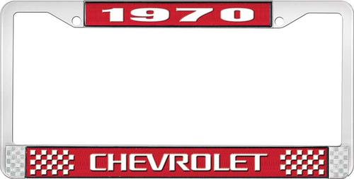 1970 Chevrolet Red And Chrome License Plate Frame With White Lettering