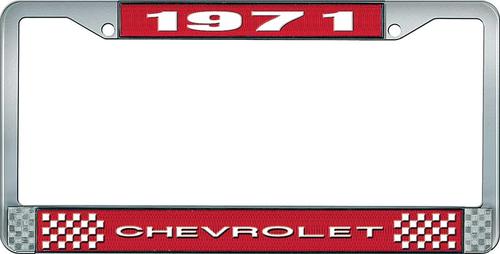 1971 Chevrolet Style # 1 Red and Chrome License Plate Frame with White Lettering