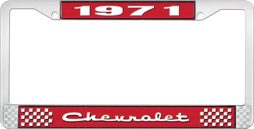 1971 Chevrolet Style # 2 Red and Chrome License Plate Frame with White Lettering
