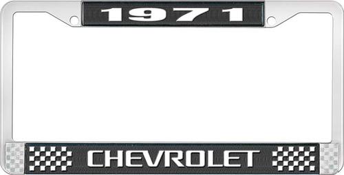 1971 Chevrolet Style # 3 Black and Chrome License Plate Frame with White Lettering