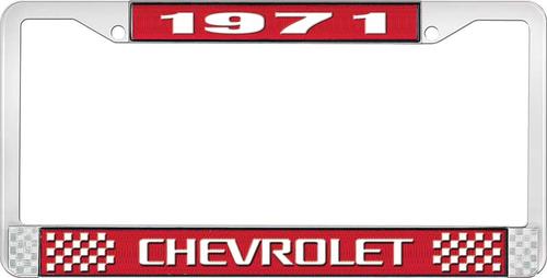 1971 Chevrolet Style # 3 Red and Chrome License Plate Frame with White Lettering