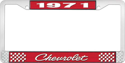 1971 Chevrolet Style # 4 Red and Chrome License Plate Frame with White Lettering