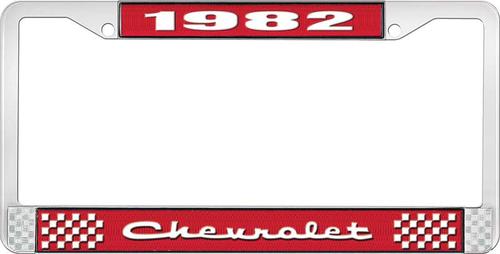 1982 Chevrolet Style # 2 Red and Chrome License Plate Frame with White Lettering