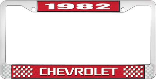 1982 Chevrolet Style # 3 Red and Chrome License Plate Frame with White Lettering