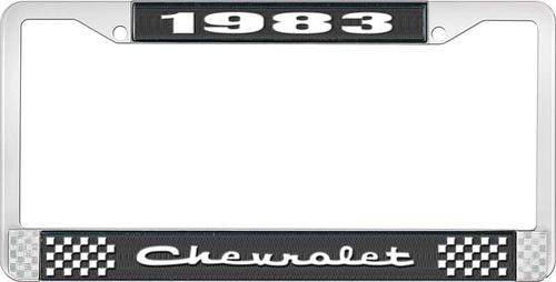 1983 Chevrolet Style # 2 Black and Chrome License Plate Frame with White Lettering
