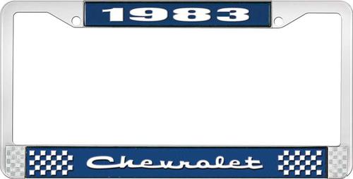 1983 Chevrolet Style # 2 Blue and Chrome License Plate Frame with White Lettering